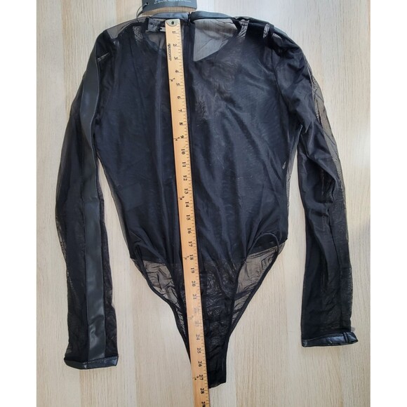 Denim Bodysuit Maniere De Voir sz 16 Black Mesh Long Sleeve Corset Clubwear NEW - Picture 9 of 9
